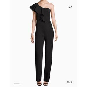 Black Halo Size 4  Kallan Ruffle Jumpsuit $415 One Sleeve Ruffle Black